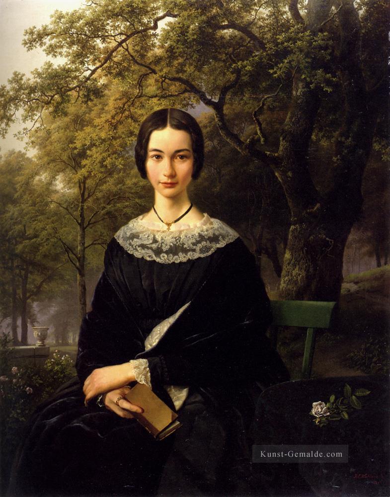 Porträt einer jungen Dame Niederlande Landschaft Barend Cornelis Koekkoek Ölgemälde